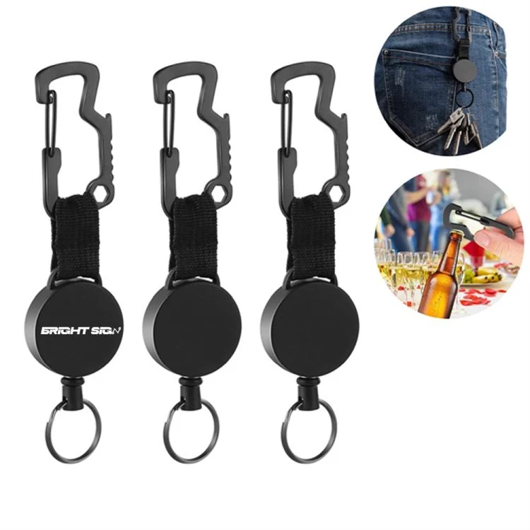 Carabiner Wire Keychain with Bottle Opener and Badge Reel 1