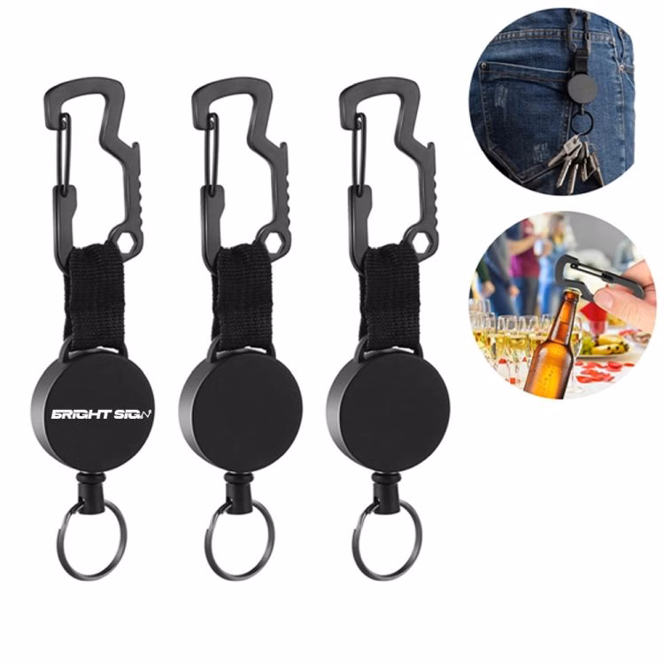 Carabiner Wire Keychain with Bottle Opener and Badge Reel