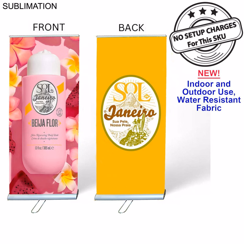 Sublimated Heavy Fabric Premium Retractable Banner w/ Double sided Graphics, 33.5x79, Standard base