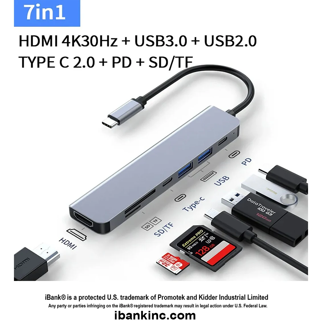 iBank ® 7 in 1 USB-C Hub Type C HDMI Adapter 1