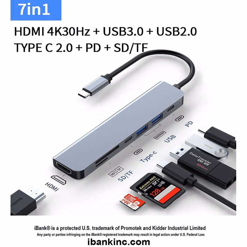 iBank ® 7 in 1 USB-C Hub Type C HDMI Adapter