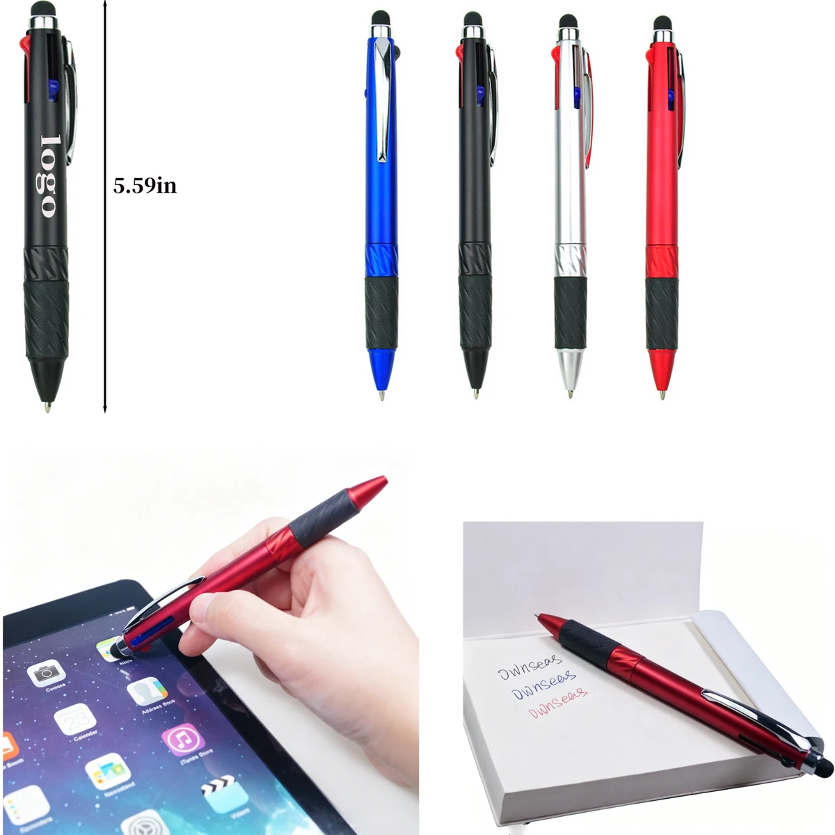 3-Color Ballpoint Pen with Stylus, custom pen with logo imprint 1