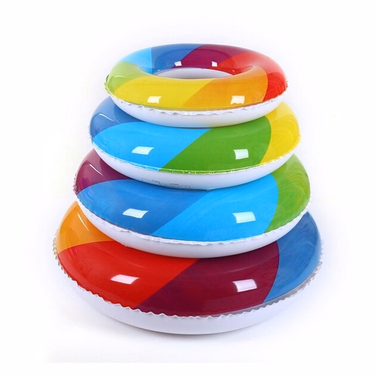 Offer PVC rainbow swimming rings in 4 sizes
