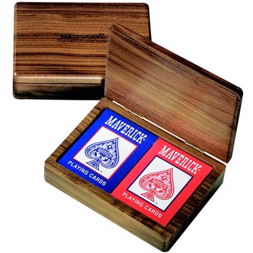 Wood Double Deck Playing Card Box with Cards, 6 x 4 1/2 x 1 3/4"