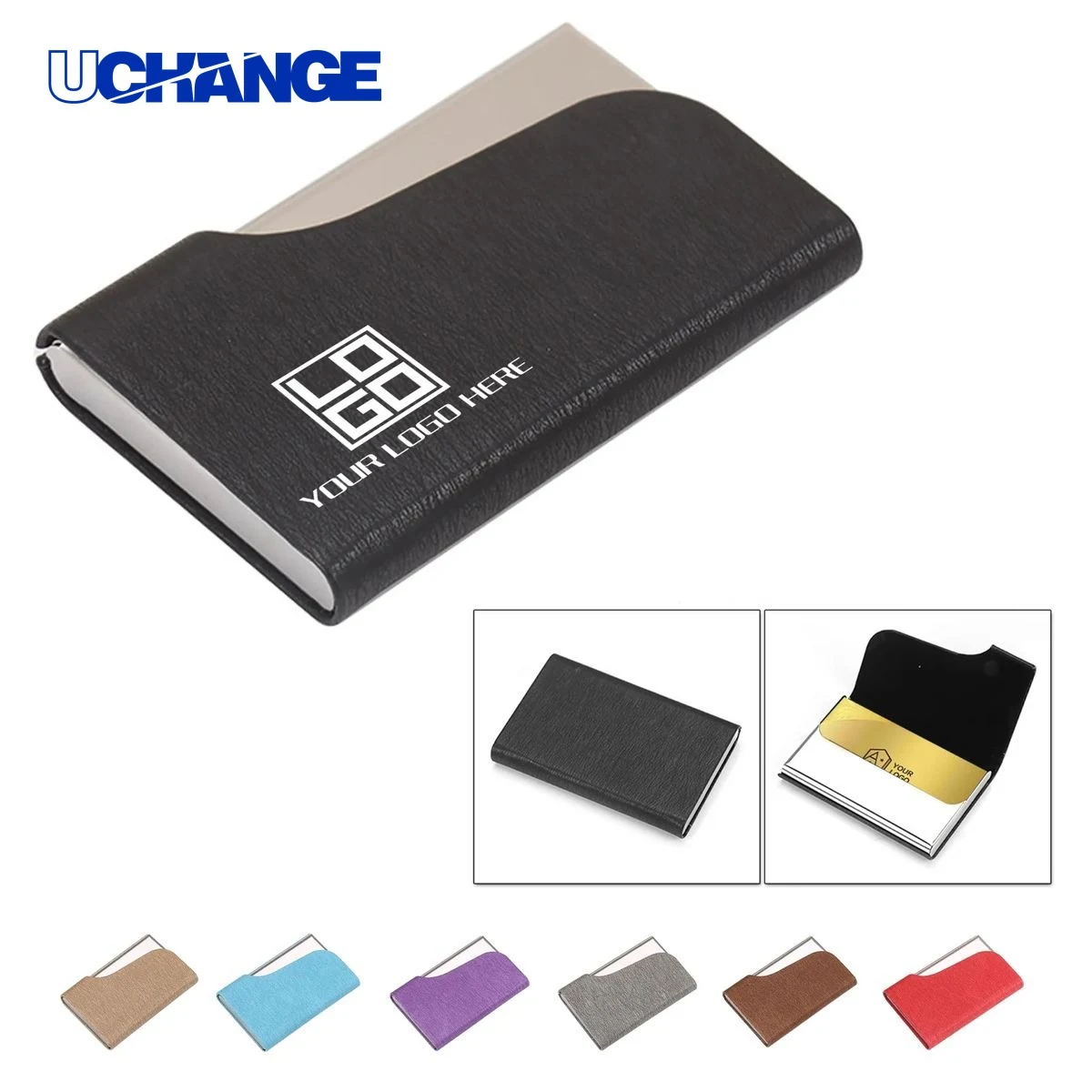 PU Leather Stainless Steel Business Card Holder 1