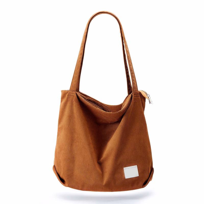 Women Corduroy Tote Bag Zipper Casual Tote's Handbag