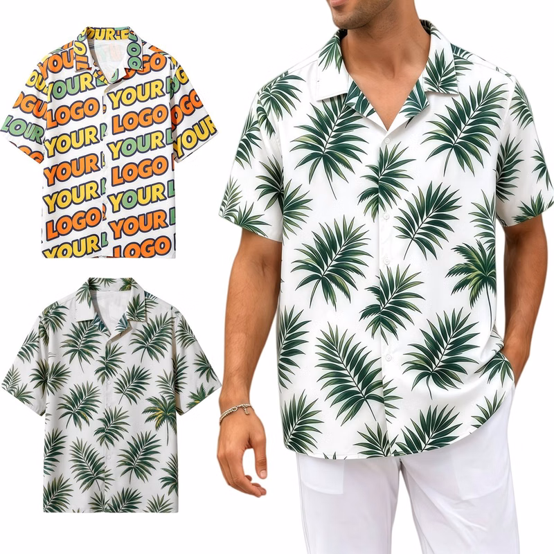 Mens Hawaiian Shirt Cuban Collar