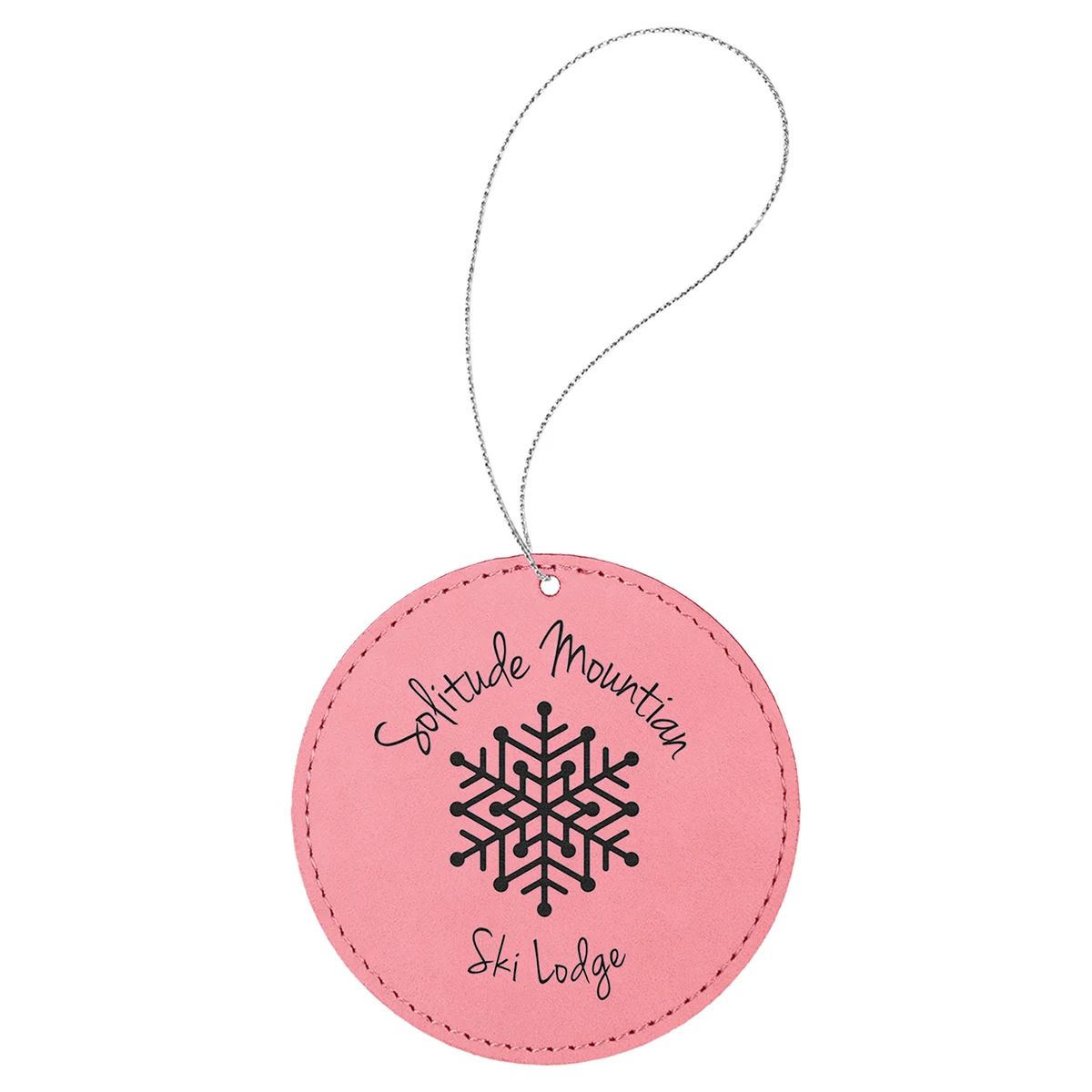 Pink Laserable Leatherette Round Ornament w/Silver String 1
