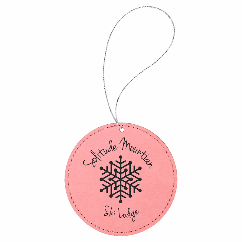 Pink Laserable Leatherette Round Ornament w/Silver String