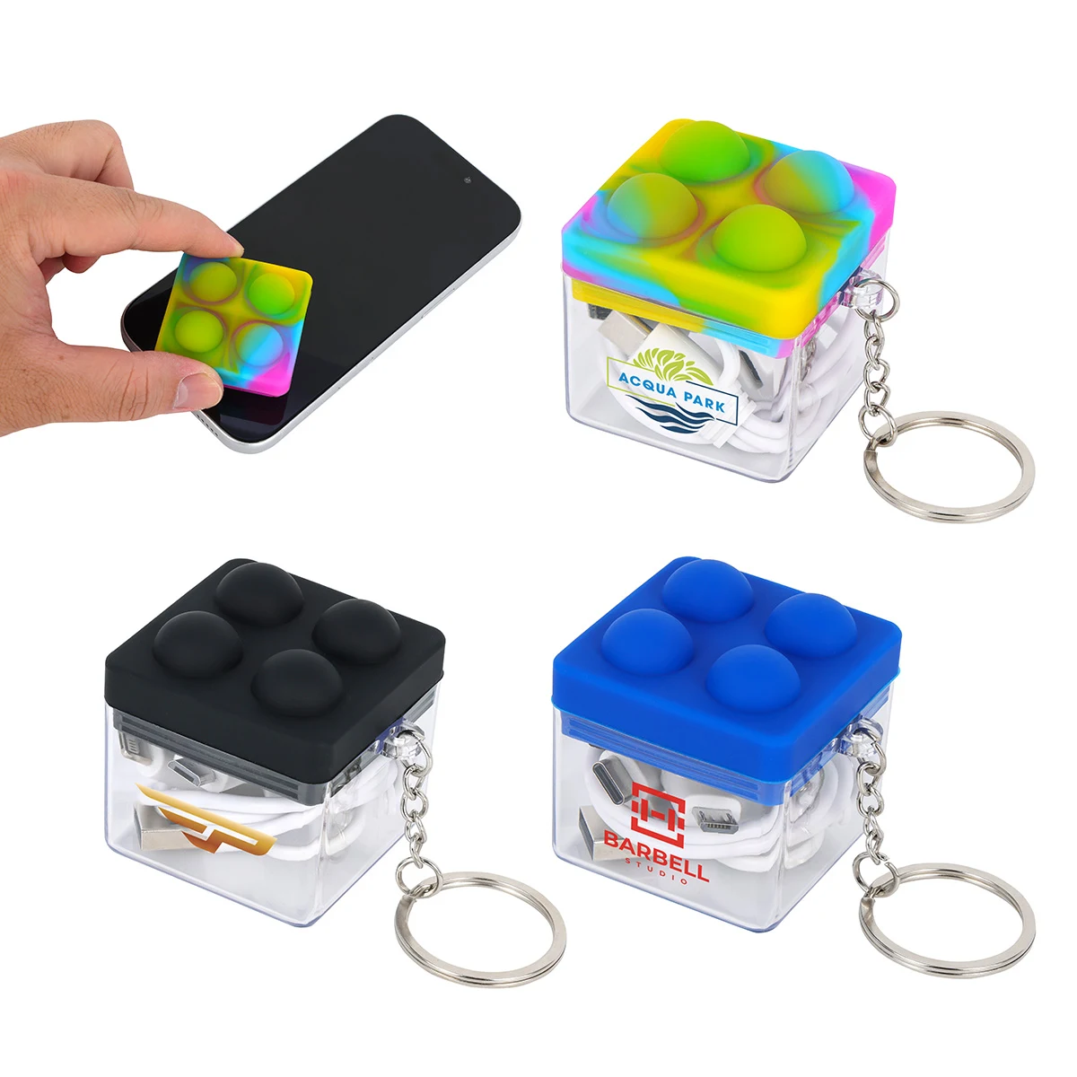 Push Pop Charging Cable with Keyring & Screen Cleaner 1