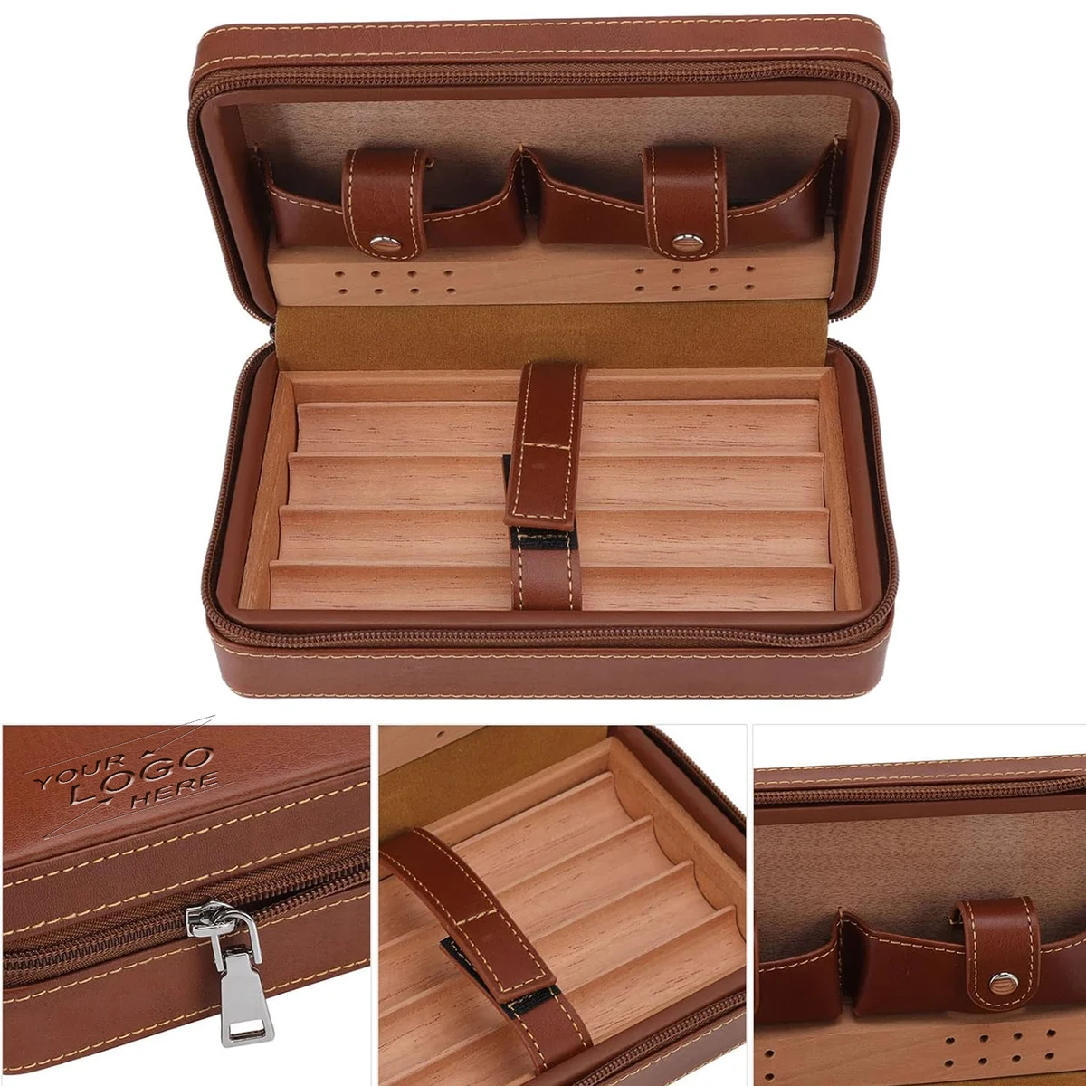 Luxury Leather Cigar Case with Cedar Wood Lining 1