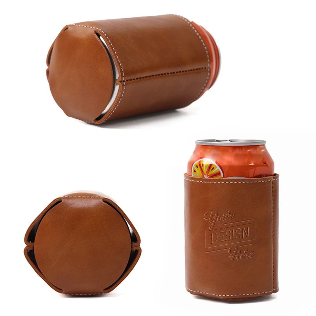 Faux Leather Can Cooler, custom koozie with logo imprint 1