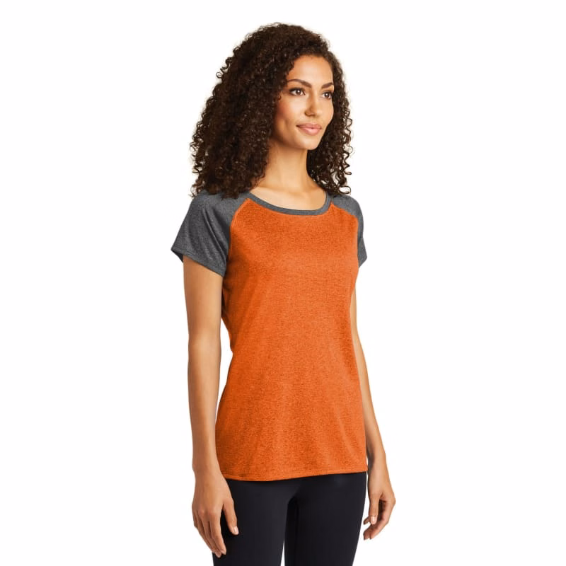 Sport-Tek Women's Heather-On-Heather Contender Scoop Neck Tee.