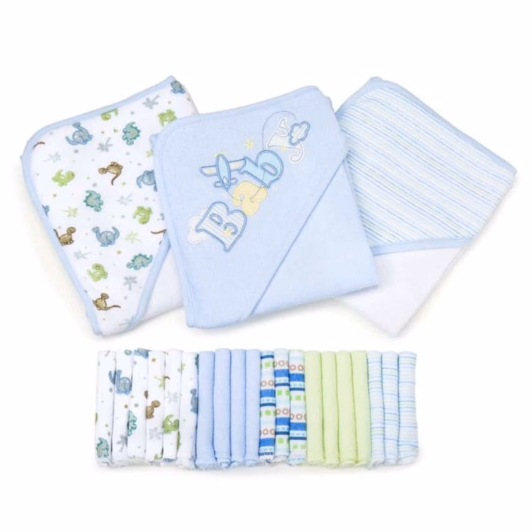 Baby Hooded Towels & Washcloths Sets - Blue Dinos 23-Piece Gift Set