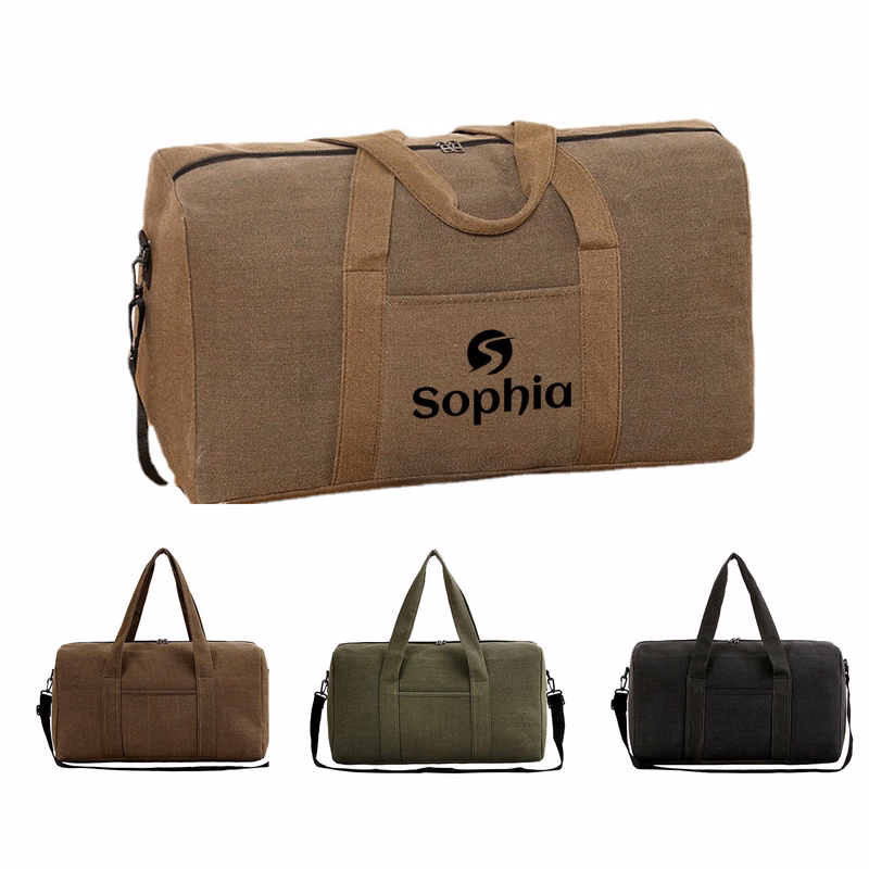 Large Capacity Canvas Dual Zipper Travel Duffel Bag