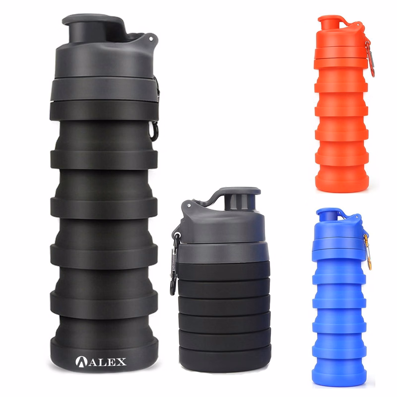 16.6 oz Silicone Foldable Water Bottles for Travel Camping