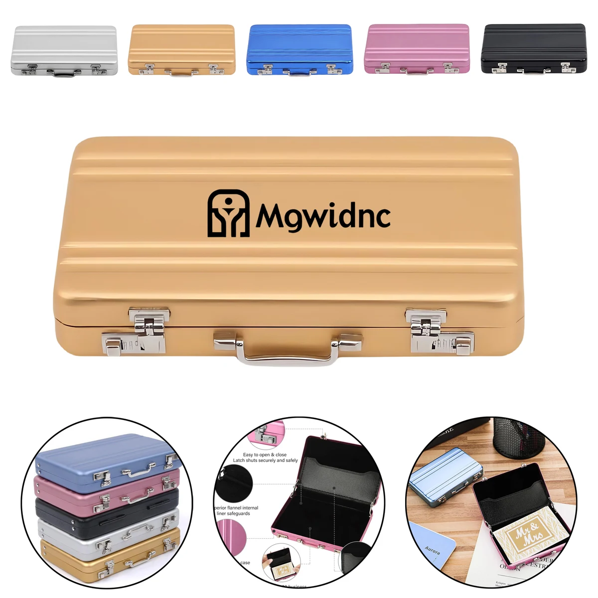 Mini Aluminum Password Lock Briefcase Style Business Card Holder - Compact 1