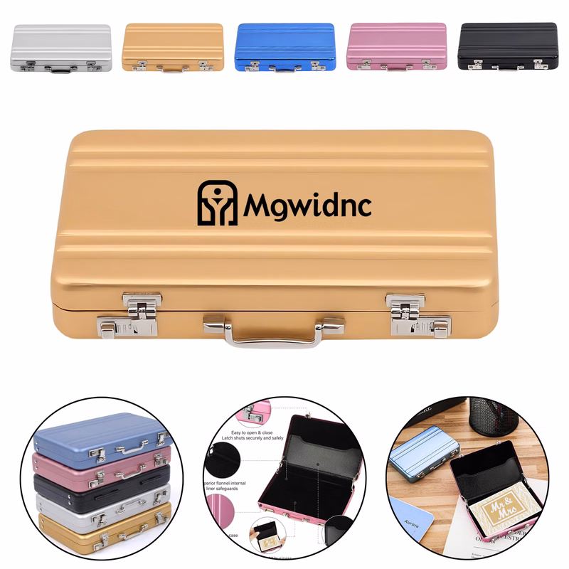 Mini Aluminum Password Lock Briefcase Style Business Card Holder - Compact