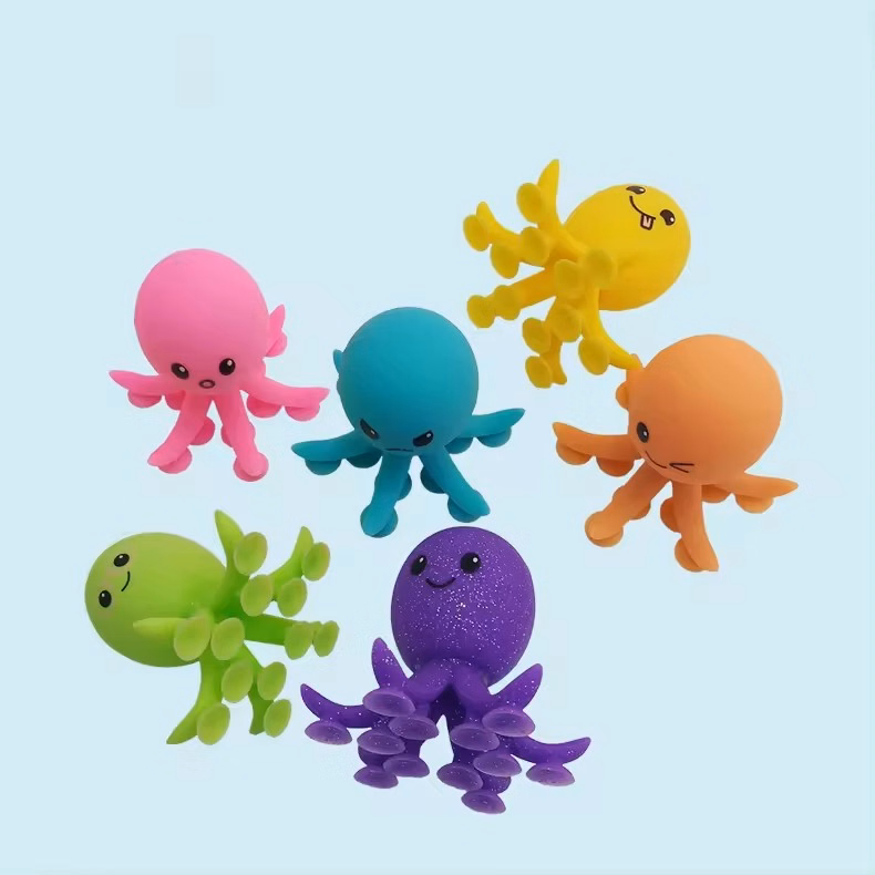 Soft Silicone Octopus Stress Reliever Toy With Suction Cups