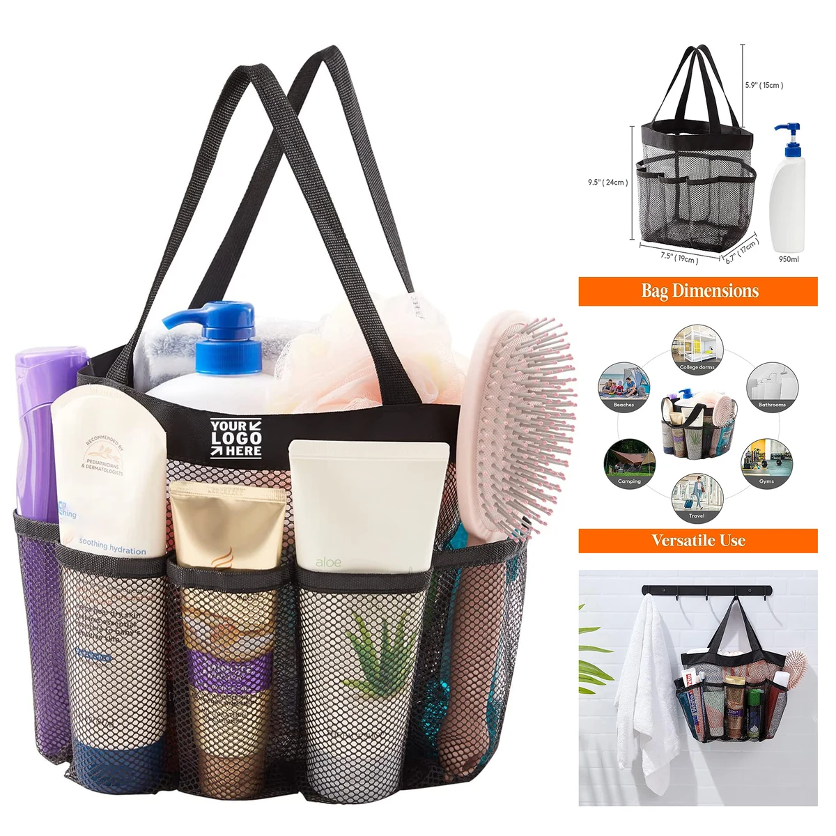 College Dorm Bathroom Travel Mesh Caddy Portable Quick Dry Hanging Shower Organizer Tote Bag 1