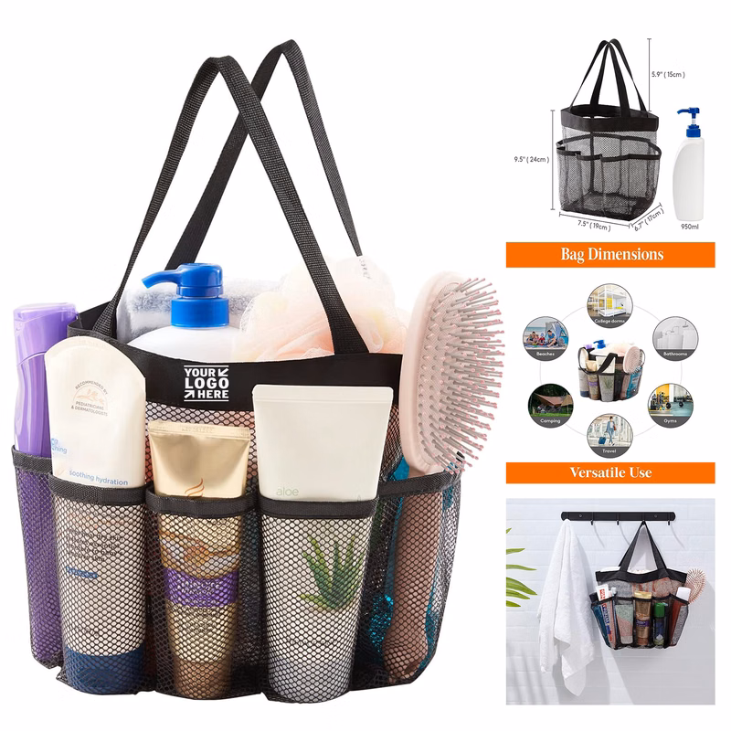 College Dorm Bathroom Travel Mesh Caddy Portable Quick Dry Hanging Shower Organizer Tote Bag