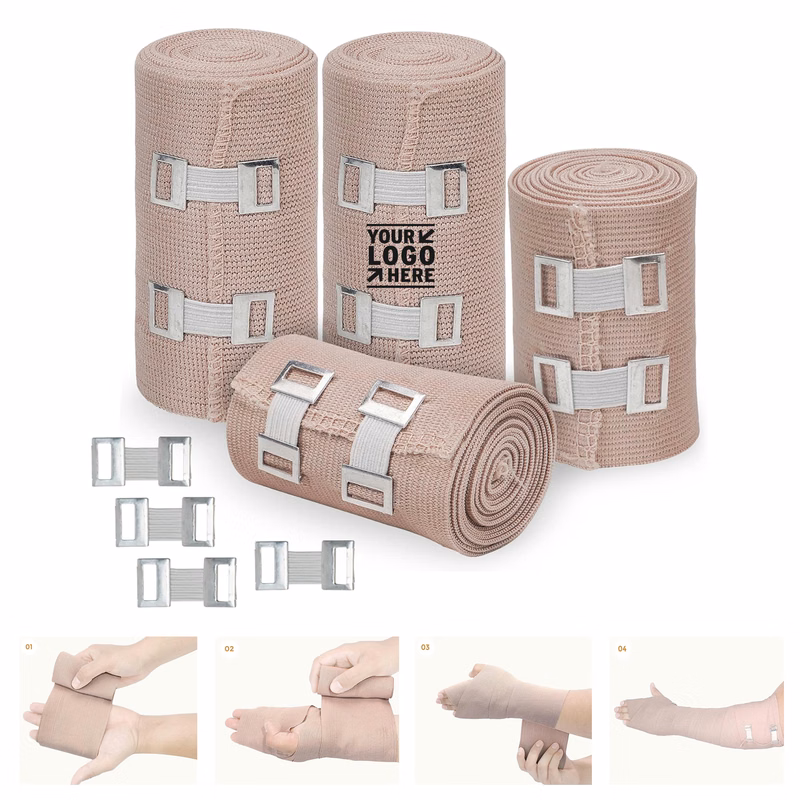 4 Inch x 5 Feet Medical Premium Elastic Compression Wrap Bandage Rolls with Extra Clips 