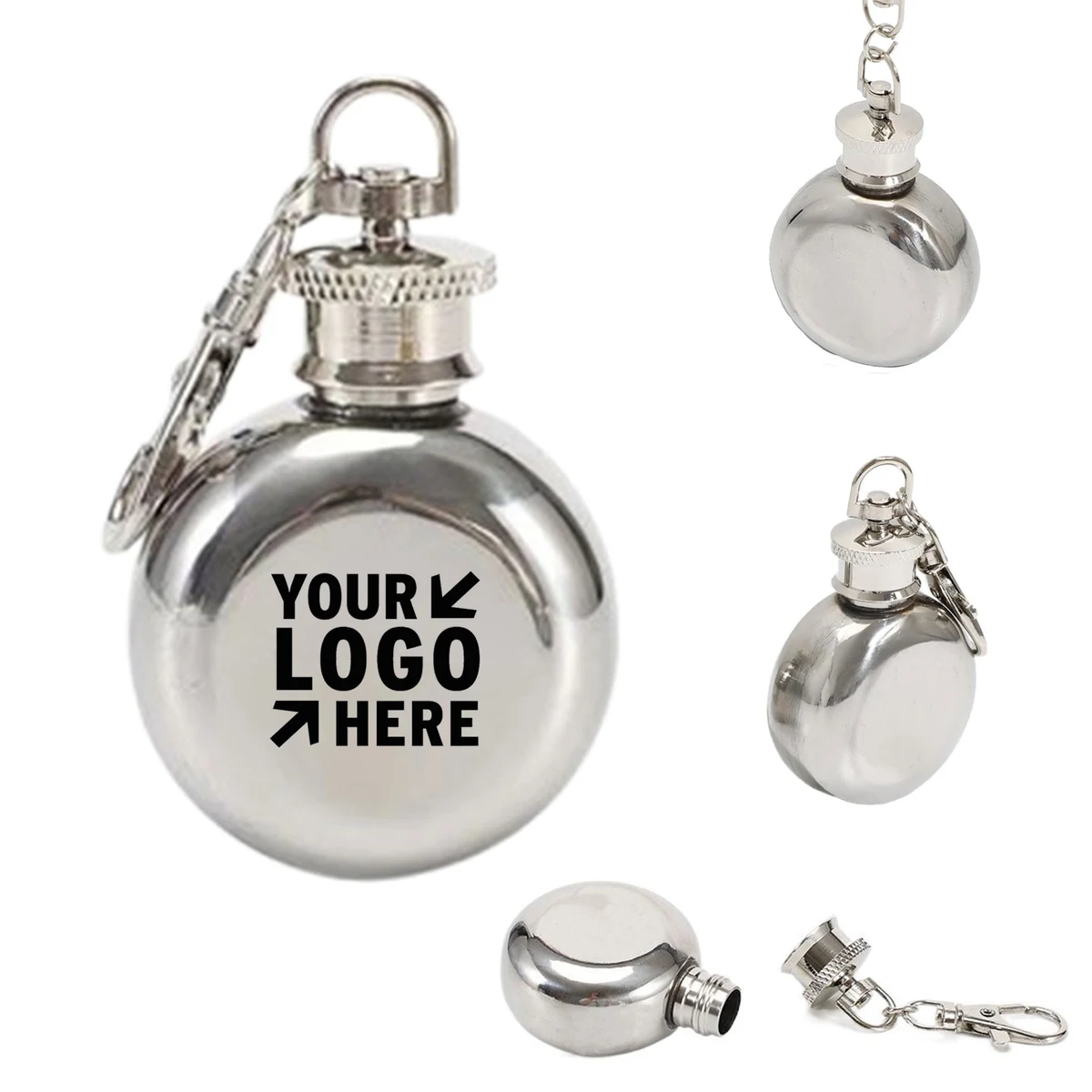 1oz Mini Stainless Steel Round Hip Flask Keychain 1