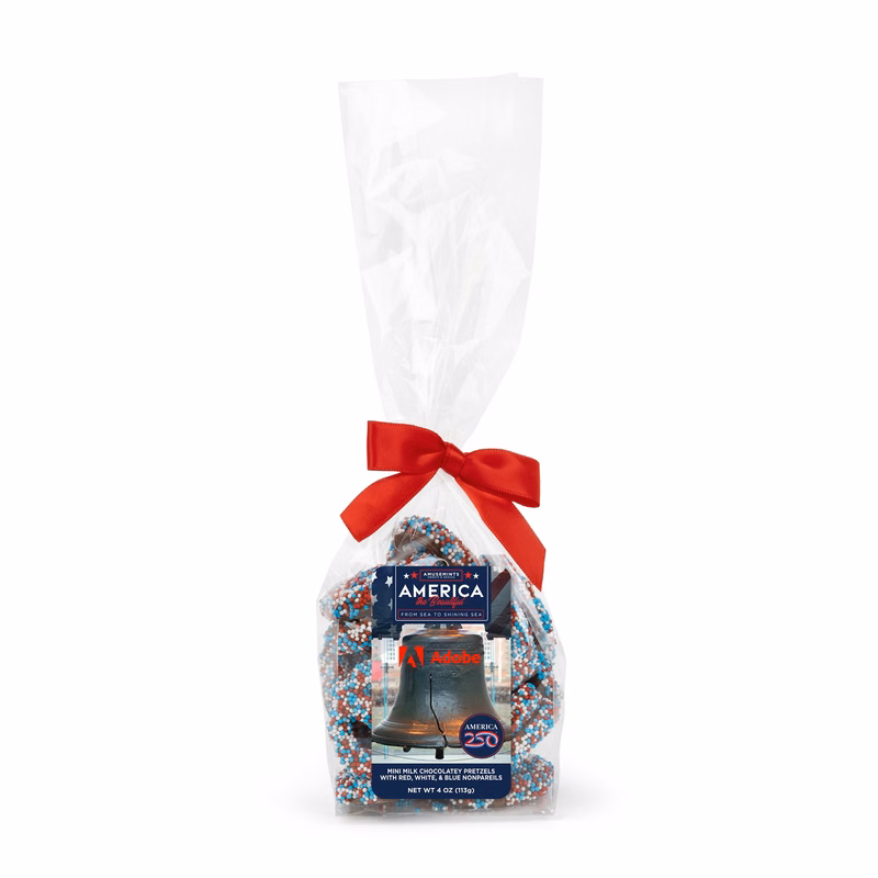 America 250 Mug Drop- Patriotic Milk Chocolate Nonpareil Mini Pretzels