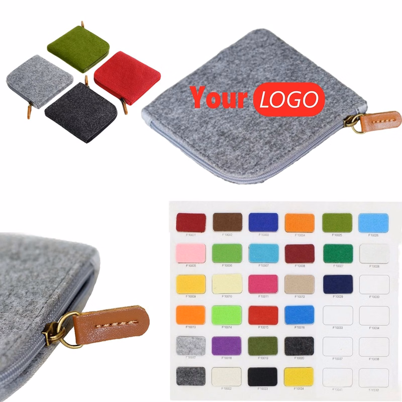 Compact Zippered Felt Fabric Coin Purse and Wallet