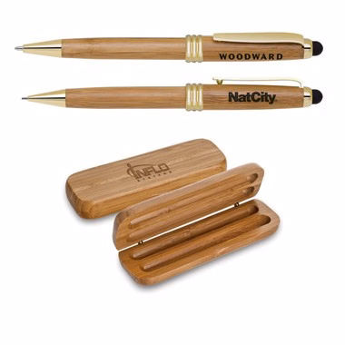 Eco-Friendly Bamboo Stylus Pen/Pencil Set (Gold Trim)