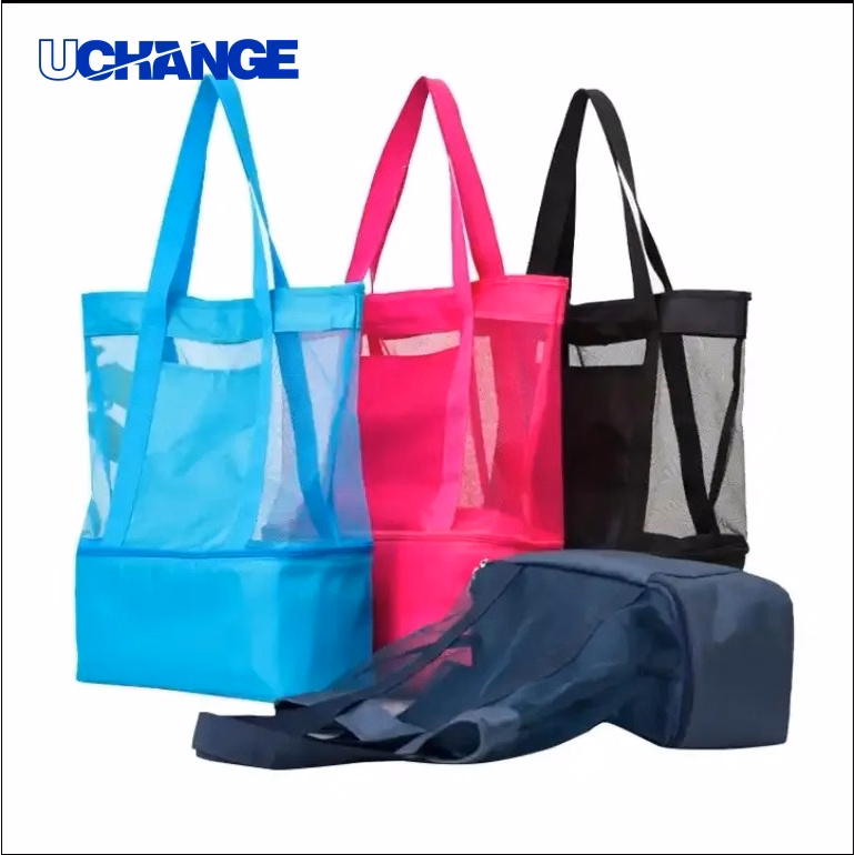 Two-Layer Mesh Cooler Beach Tote Insulated Food Carry