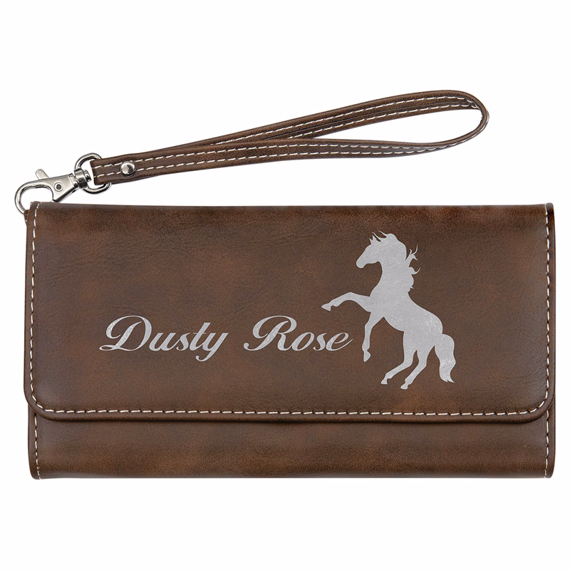 7 1/2" x 4" Rustic/Silver Leatherette Wallet with Strap