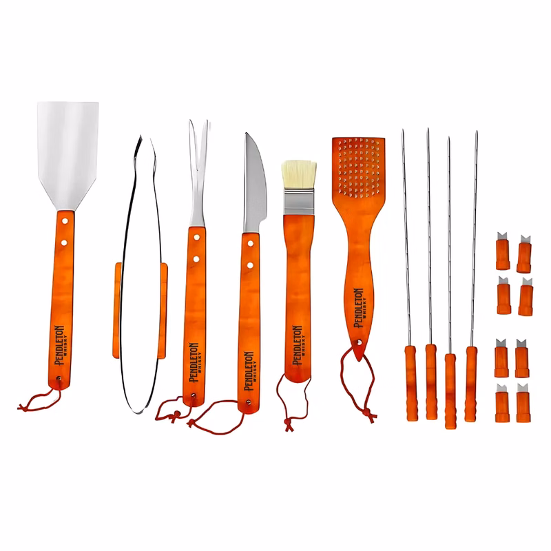 18-Piece Stainless Steel Wood BBQ Grill Tool Set