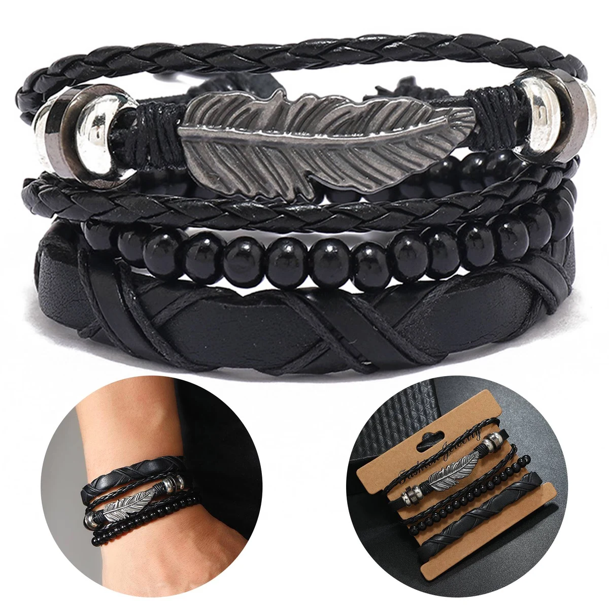 PU Simple hand-woven alloy feather bracelet 1