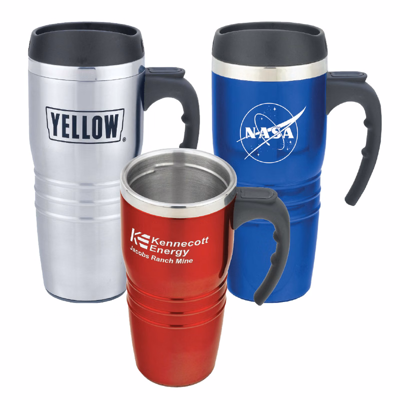 16 Oz. Tribune Stainless Steel Travel Mug w/Handle