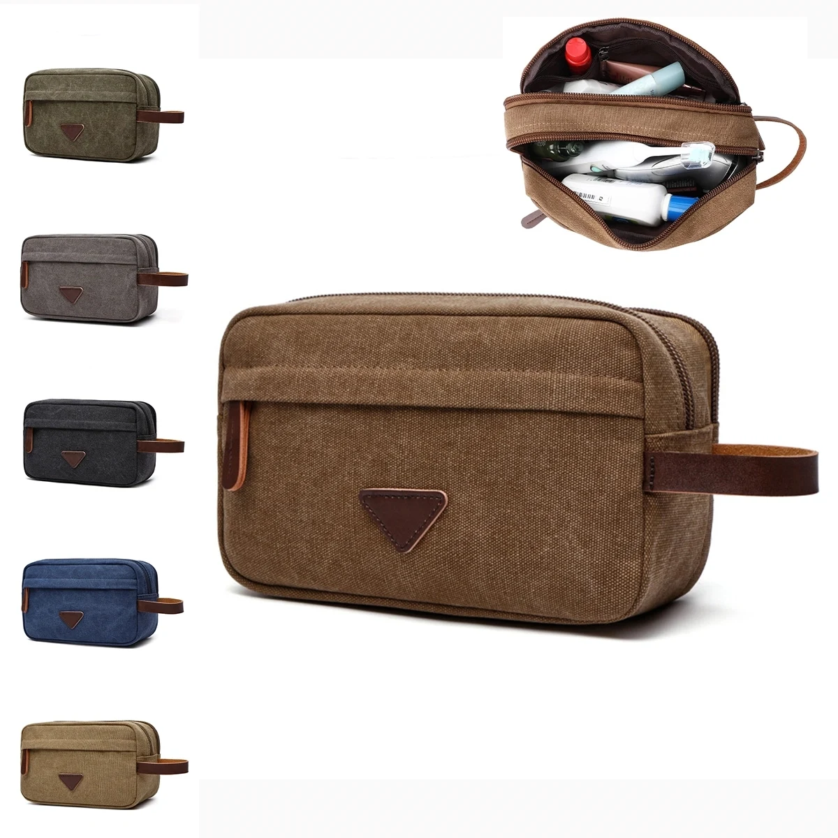 Canvas Leather Cosmetic Makeup Travel Toiletry Bag 1