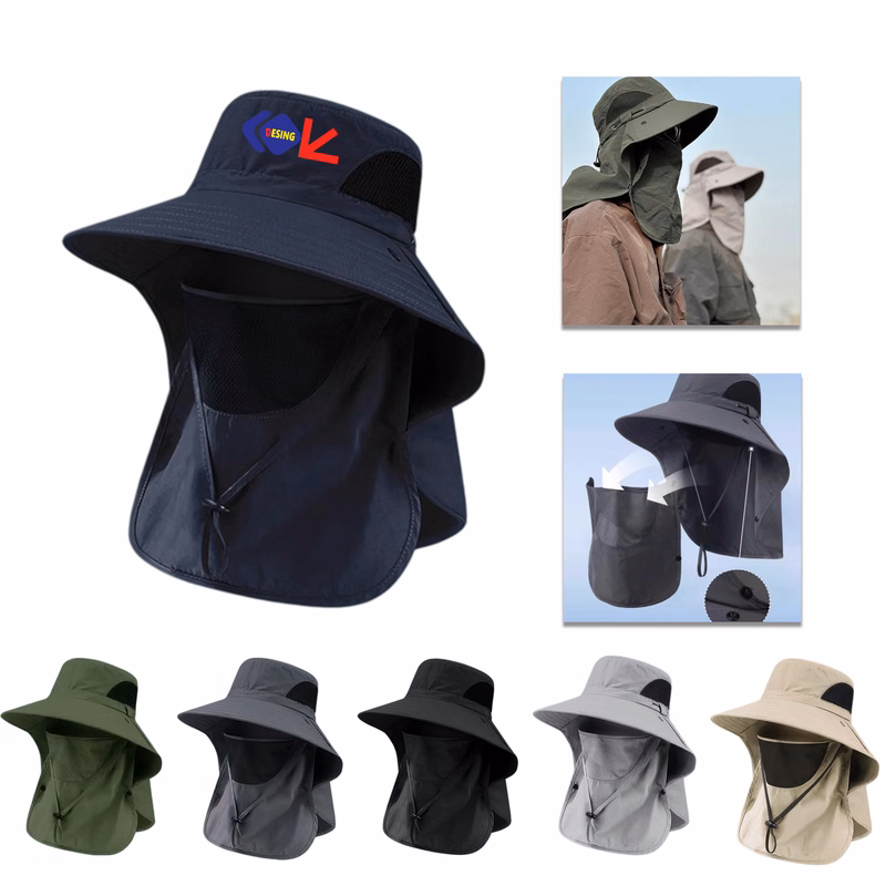 UPF 50+ Sun Protection Bucket Hat with Neck Flap and Face Cover