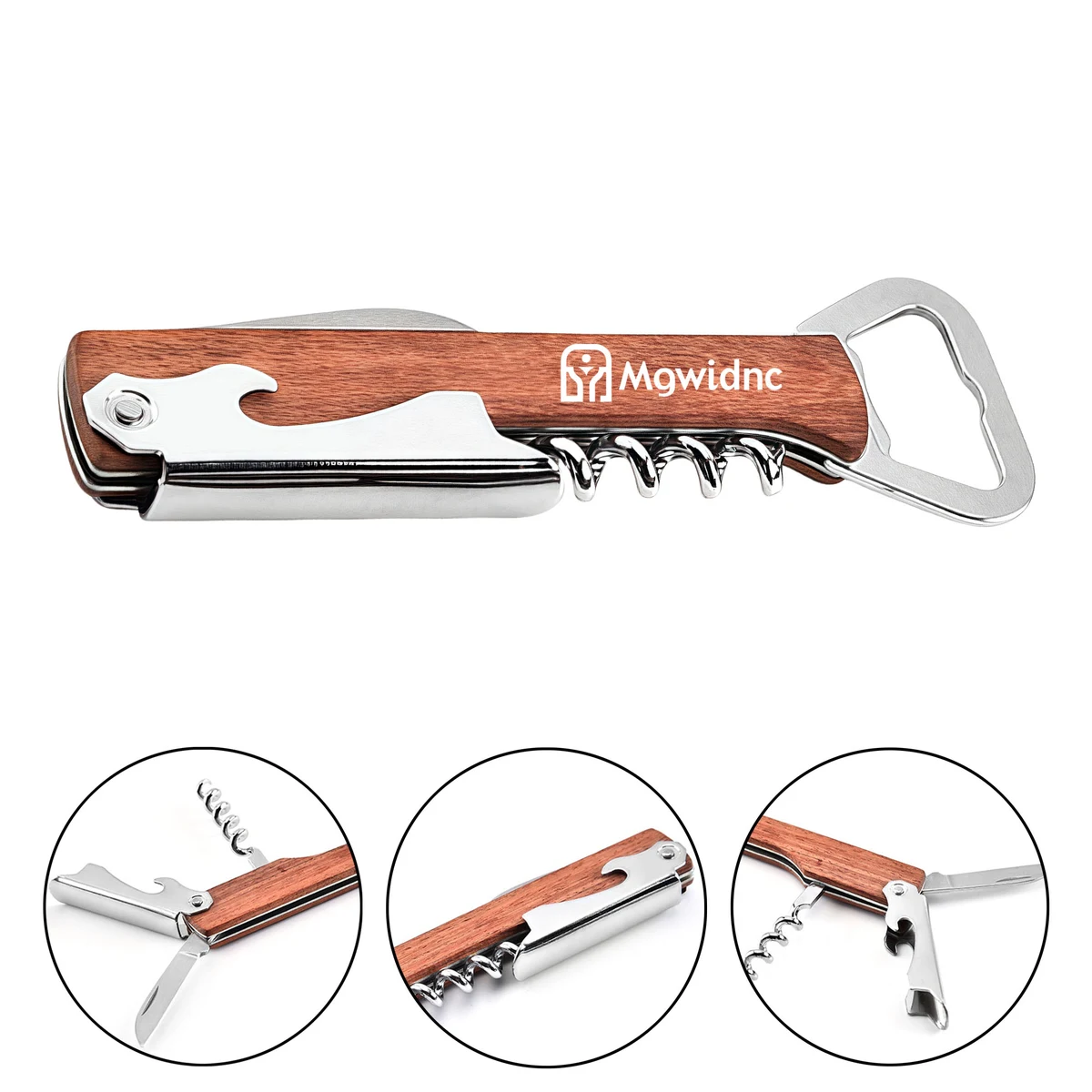 Multi-Function Wooden Corkscrew Bottle Opener with Streamline Handle and Sharp Knife 1