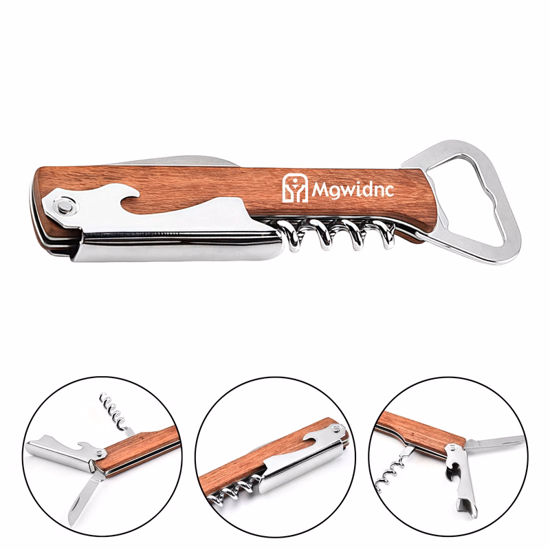 Multi-Function Wooden Corkscrew Bottle Opener with Streamline Handle and Sharp Knife