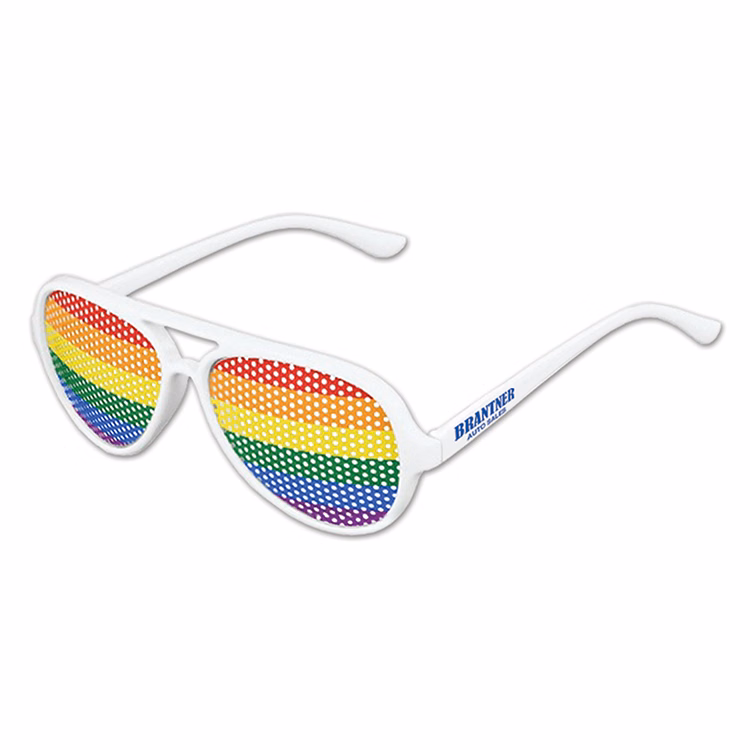 Rainbow Pinhole Glasses with Custom Pad Print on Both Stems