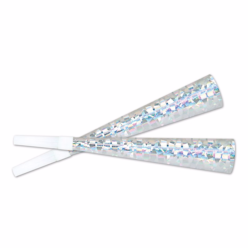 Prismatic Silver Party Horns