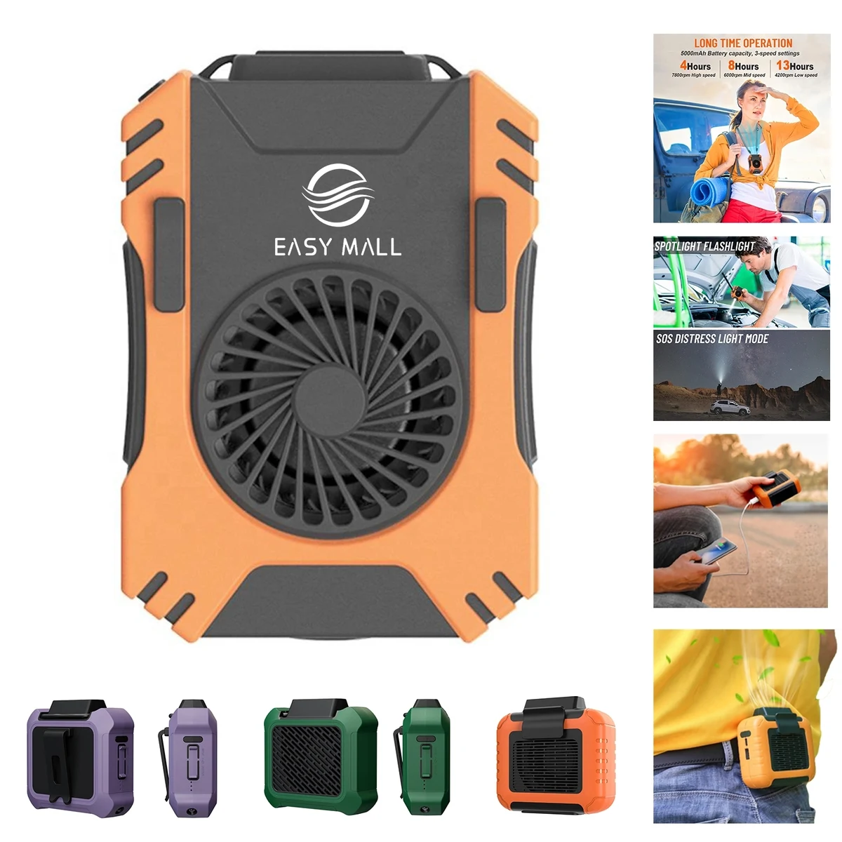 3-in-1 LED Light Power Bank Waist Hanging Fan 1