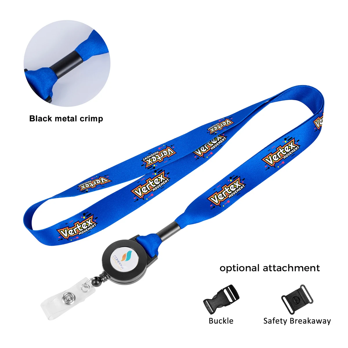 3/4" Dye Sublimated Lanyard W/Retractable Badge Reel Combo & Metal Crimp 1