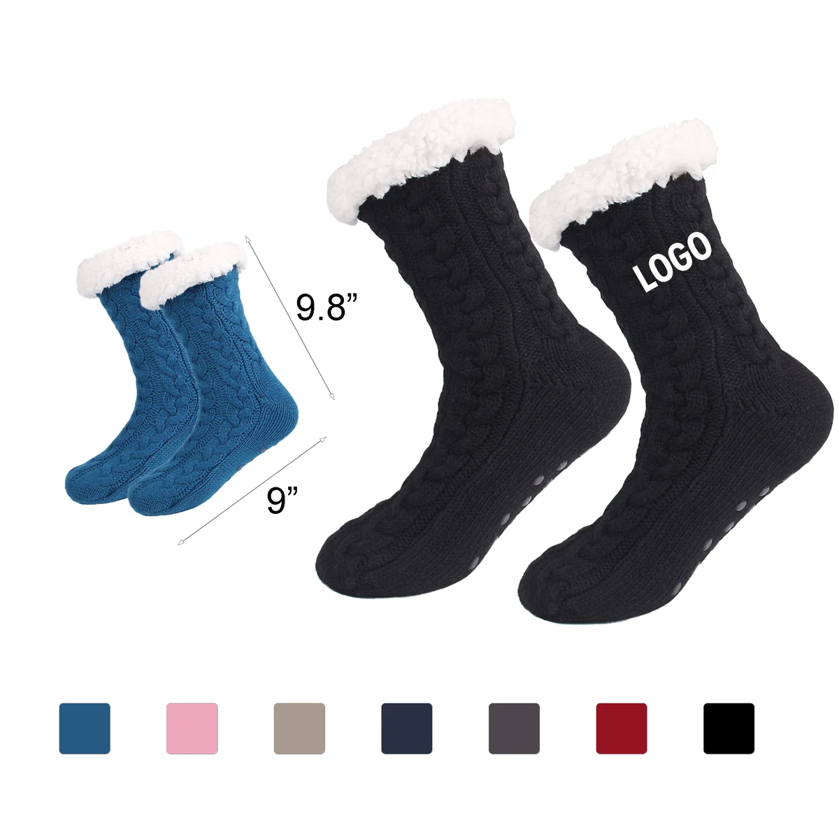 Cable Knit Indoor Socks with Fleece Lining 1
