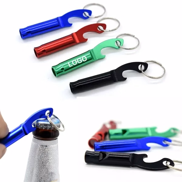 Aluminum Bottle Opener And Whistle With Keychain