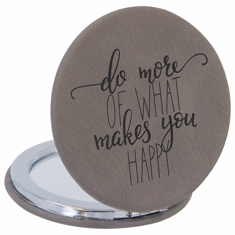 2 1/2" Gray Leatherette Compact Mirror