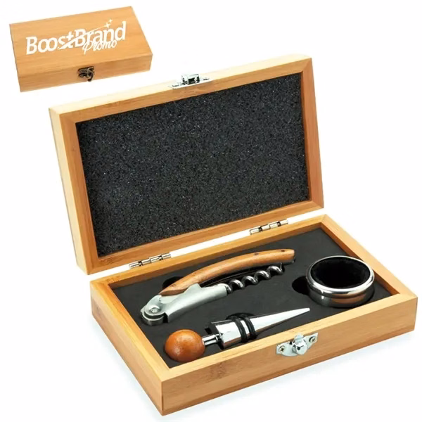 Custom Wine Accessory Gift Set in Wooden Box — Premium Hospitality Gift