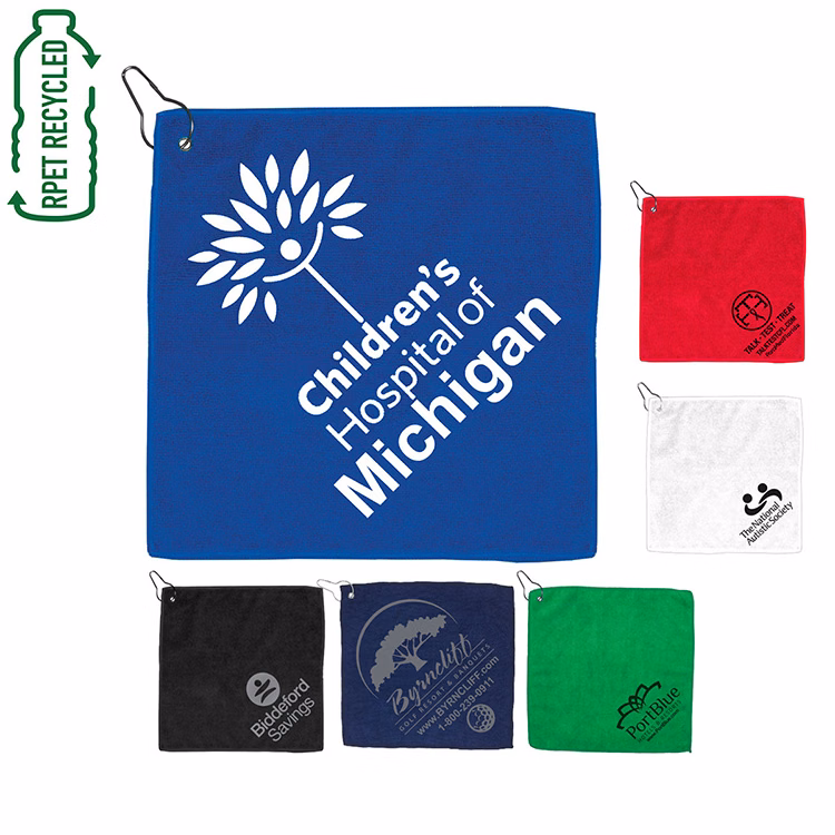 "THE WEDGE" Recycled RPET 300 GSM Heavy Duty Golf Towel - 12" W x 12" H