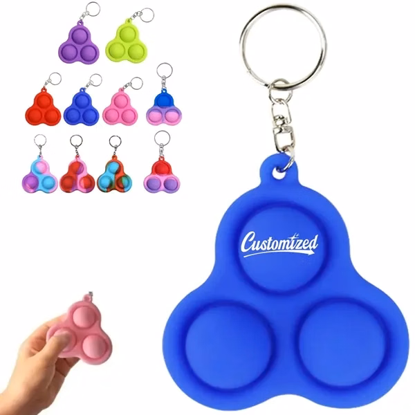 Custom Silicone 3 Bubble Pop Fidget Keychain with Metal Ring — Stress Relief Promo