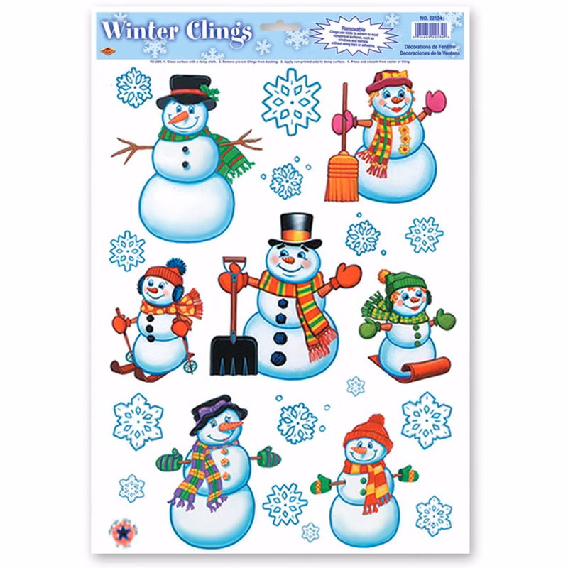 Snowman & Snowflake Clings - 16 Clings Removable